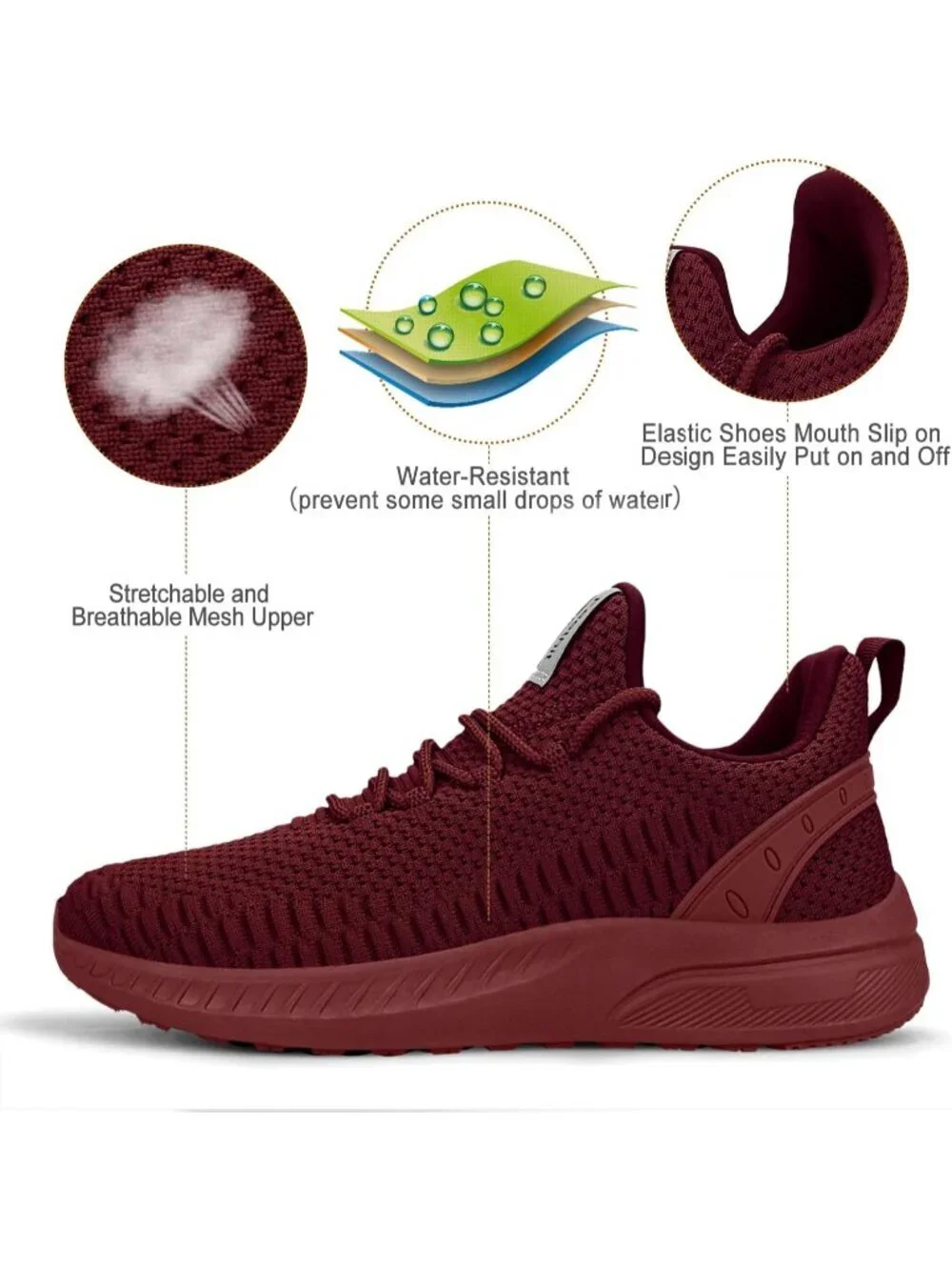 Women's Burgundy Mesh Lightweight Casual Tennis Running Sneakers for Travel Work